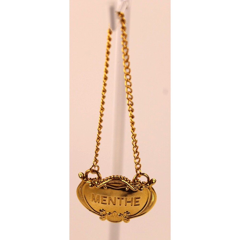 Vintage gold-tone MENTHE liquor label tag EXC!